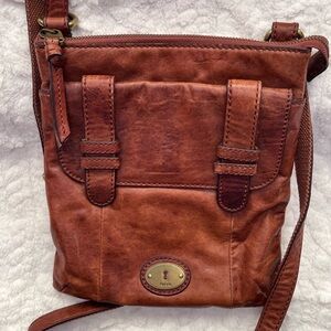 Fossil Tan Leather Crossbody Bag